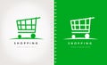 Shopping cart logo vector. Store trolley with wheels. Royalty Free Stock Photo